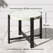 60cm Round Garden Side Table with Tempered Glass Top Aluminium Frame Light Grey