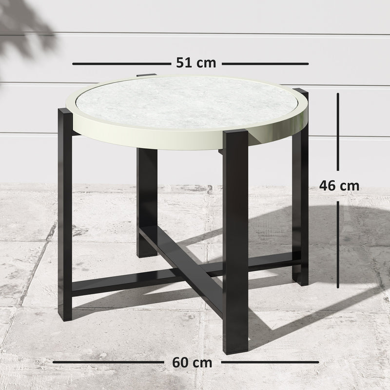 60cm Round Garden Side Table with Tempered Glass Top Aluminium Frame Light Grey