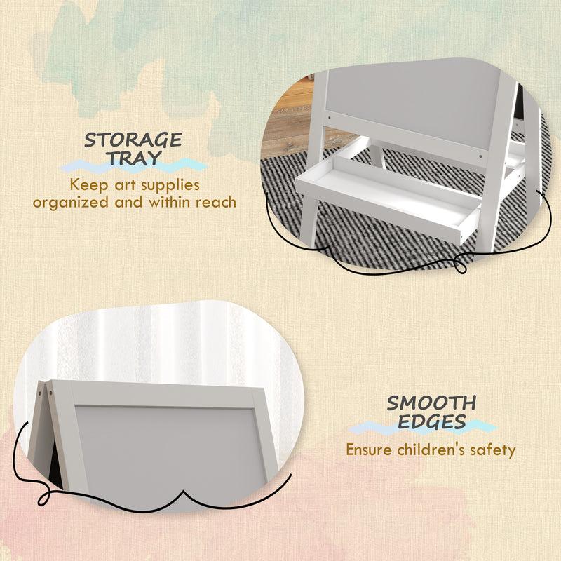 2 in 1 Kids Art Easel With Double Sided Whiteboard Chalkboard And Storage Shelf, White