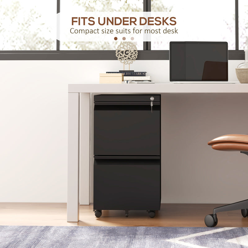 Steel 2 Drawer Lockable Filing Cabinet With Pre Assembled Body For Home Office, Black