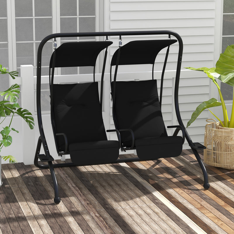 2 Seater Garden Swing Chair With Adjustable Canopy For Relaxing Outdoors Black