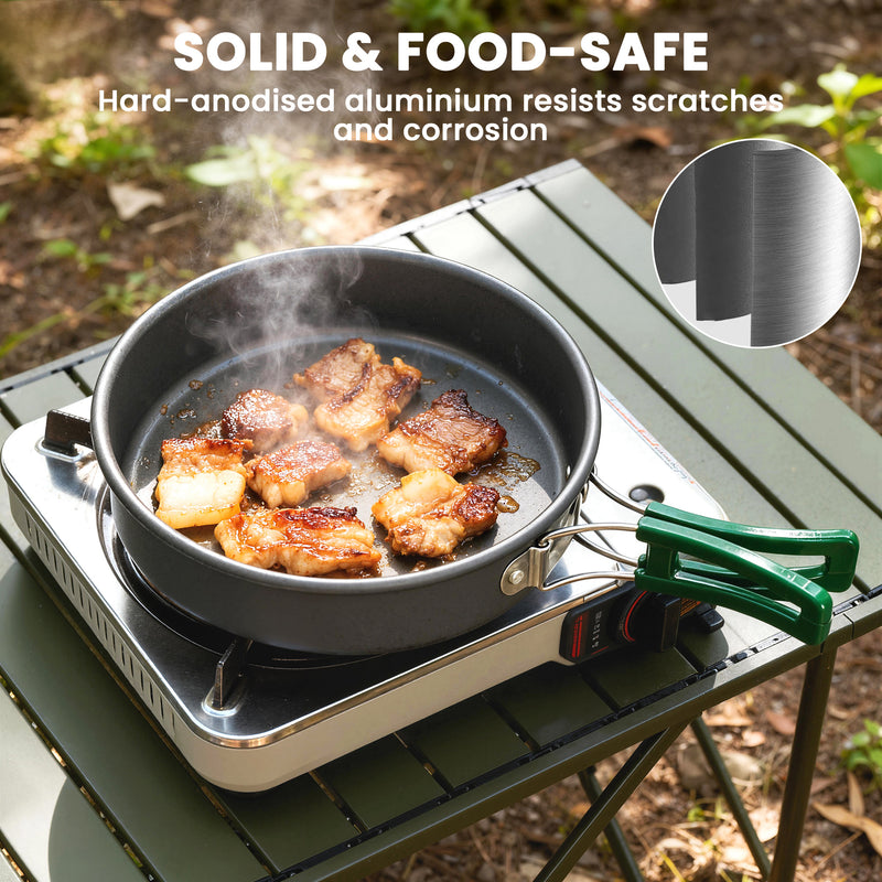 Camping Cookware Set for 2–3 People with Fast Heating and Compact Nesting Design Grey Army Green