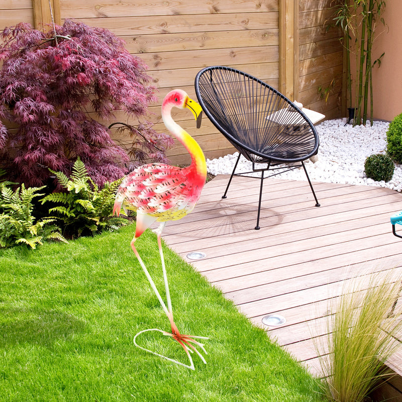 Pink Metal Flamingo Garden Statue with Ground Stakes for Outdoor Pond Decor by Outsunny
