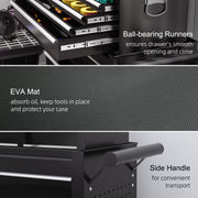 14 Drawer Rolling Tool Chest with Top Cabinet for Organised Garage Storage Black