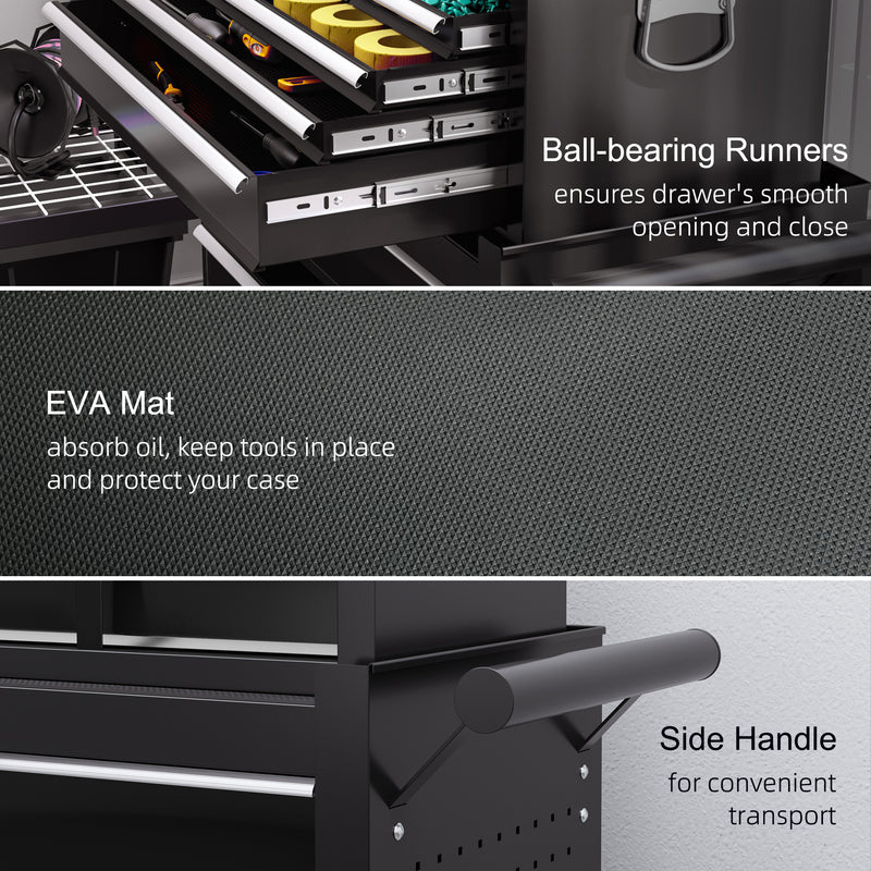 14 Drawer Rolling Tool Chest with Top Cabinet for Organised Garage Storage Black