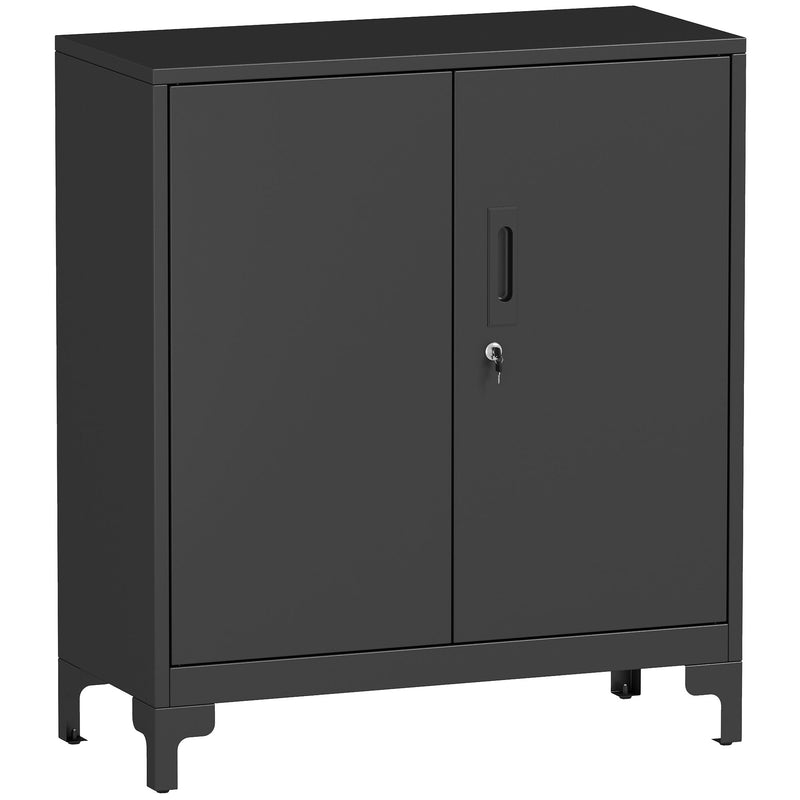 Metal Storage Cabinet with Lockable Doors for Secure Home Office or Garage Organisation Black