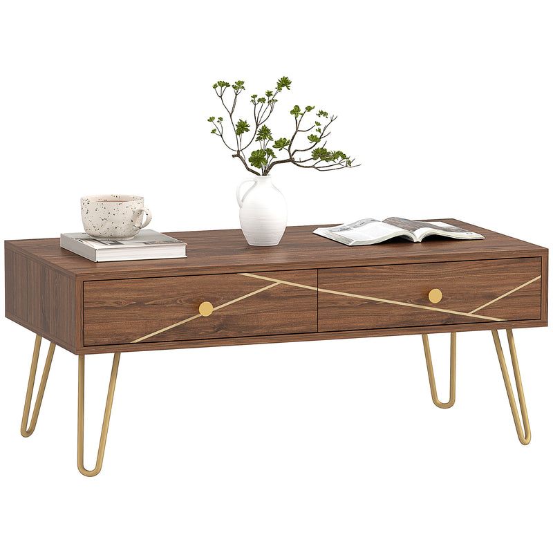 Modern Coffee Table with Gold Hairpin Legs and Drawers for Living Room 100cm by HOMCOM