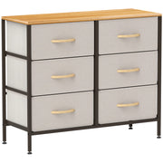 Cream White Fabric Chest of Drawers with 6 Storage Drawers and Wooden Top by HOMCOM