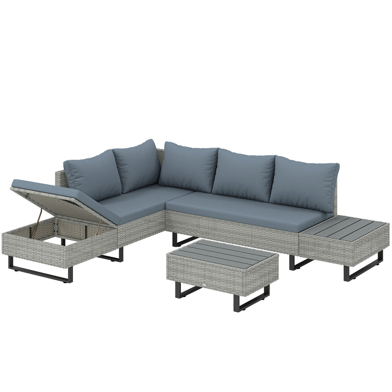 Rattan Corner Sofa Set with Adjustable Backrest for Spacious Outdoor Lounging, Grey
