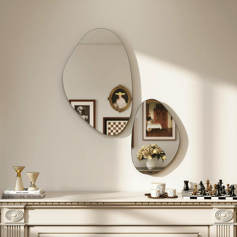 Set of 2 Pebble Shaped Wall Mirrors Ideal for Hallways and Bedrooms Black AOSOM