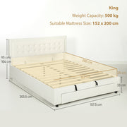 King Size Ottoman Storage Bed Cream White - drawer detail
