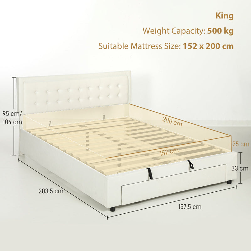 King Size Ottoman Storage Bed Cream White - drawer detail