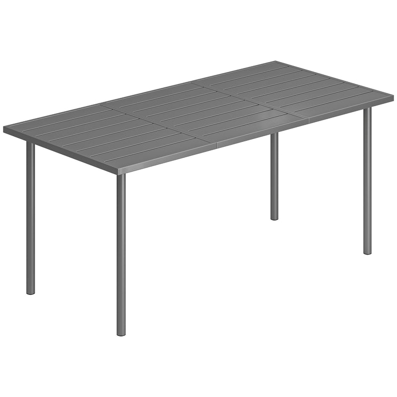 Garden Dining Table for 6 with Weatherproof Metal Frame and Easy Clean Slatted Top Dark Grey