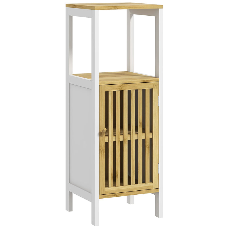Bamboo Blend Retro Bathroom Storage Unit with Cupboard and Shelves