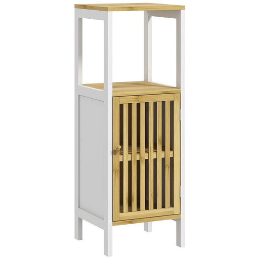 Bamboo Blend Retro Bathroom Storage Unit with Cupboard and Shelves