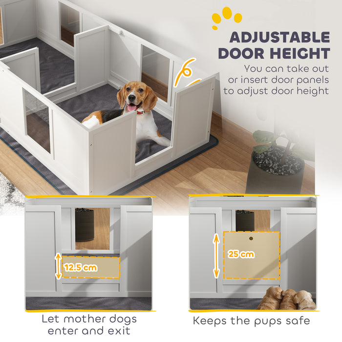 Two Room Whelping Box for Medium Dogs with Pad and Clear Panels 196 x 96cm by PawHut