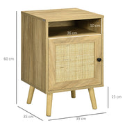 Rattan Bedside Table with Shelf and Cupboard for Bedroom Storage Natural