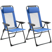 Set of 2 Folding Recliner Sun Loungers With Adjustable Backrest For Garden Use Blue Outsunny