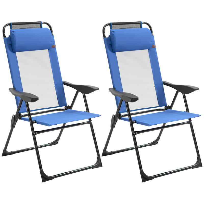 Set of 2 Folding Recliner Sun Loungers With Adjustable Backrest For Garden Use Blue Outsunny