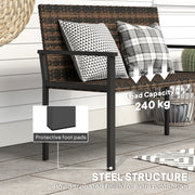 2 Seater Rattan Garden Bench with Cushions and Steel Frame for Patio or Park by Outsunny