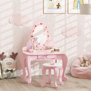 Pink Kids Dressing Table Set With Stool Mirror and Storage Strawberry Theme by AIYAPLAY