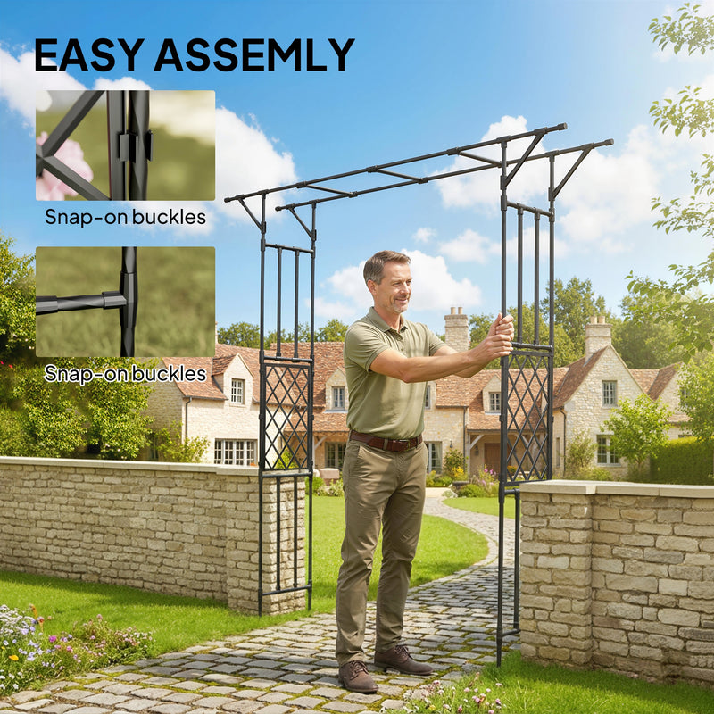 Garden Arch for Climbing Plants with Rust Resistant Steel Frame for Outdoor Decoration Black Outsunny