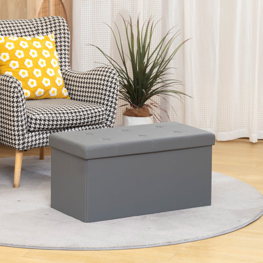 Foldable Storage Ottoman Bench With 89L Capacity Ideal For Bedroom Or Hallway Grey