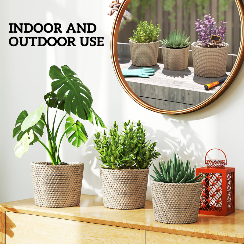 Seagrass Planter Set of 3 for Indoor or Outdoor Plants with Moisture Liners Natural AOSOM