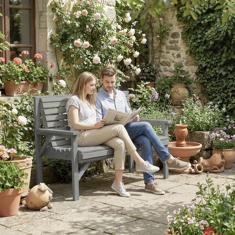 Garden Bench for Two with Curved Seat and Weather Resistant Finish Grey