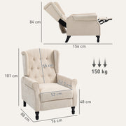 Reclining Vintage Armchair with Footrest for Living Room Comfort 150 Degree Beige