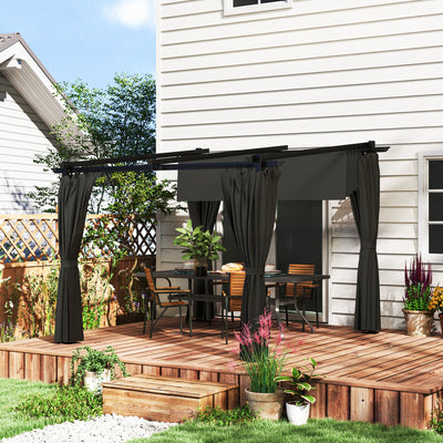 Dark Grey 3 x 3 m Retractable Roof Pergola with Curtains for Garden by Outsunny