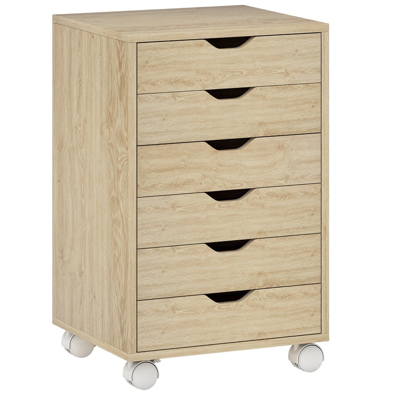 Under Desk Storage Cabinet with 6 Drawers for Home Office Organisation Oak Wood Effect