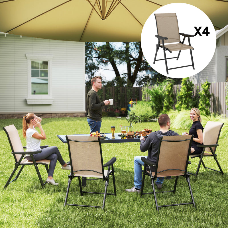 Set of Four Folding Outdoor Chairs Brown and Black Weather Resistant by Outsunny