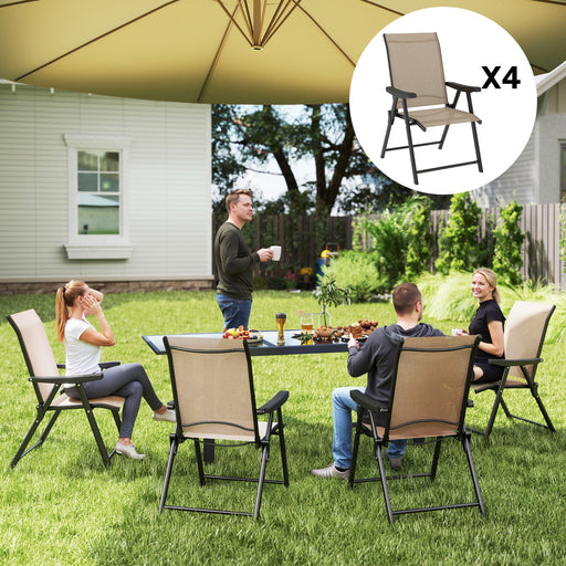 Set of Four Folding Outdoor Chairs Brown and Black Weather Resistant by Outsunny