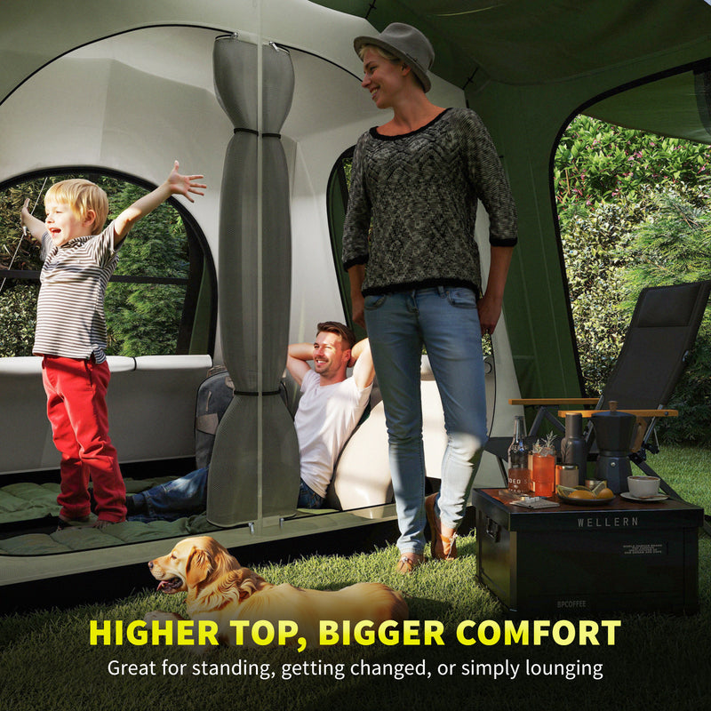 Family Camping Tent with Separate Bedroom and Living Area for Dry Spacious Shelter Green