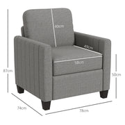 Light Grey Modern Boxy Armchair with Linen Look Upholstery by HOMCOM