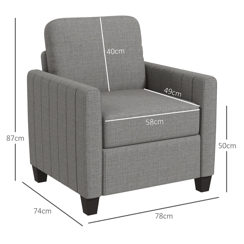 Light Grey Modern Boxy Armchair with Linen Look Upholstery by HOMCOM
