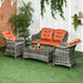 Four Piece Rattan Garden Sofa Set with Glass Top Table and Cushions Orange by Outsunny