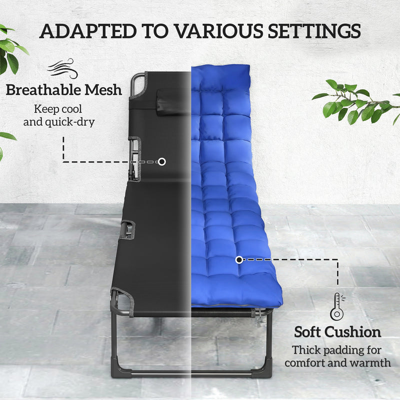 Set of 2 Reclining Sun Lounger Chairs with Padded Cushions and Adjustable Backrest and Foldable Design Blue