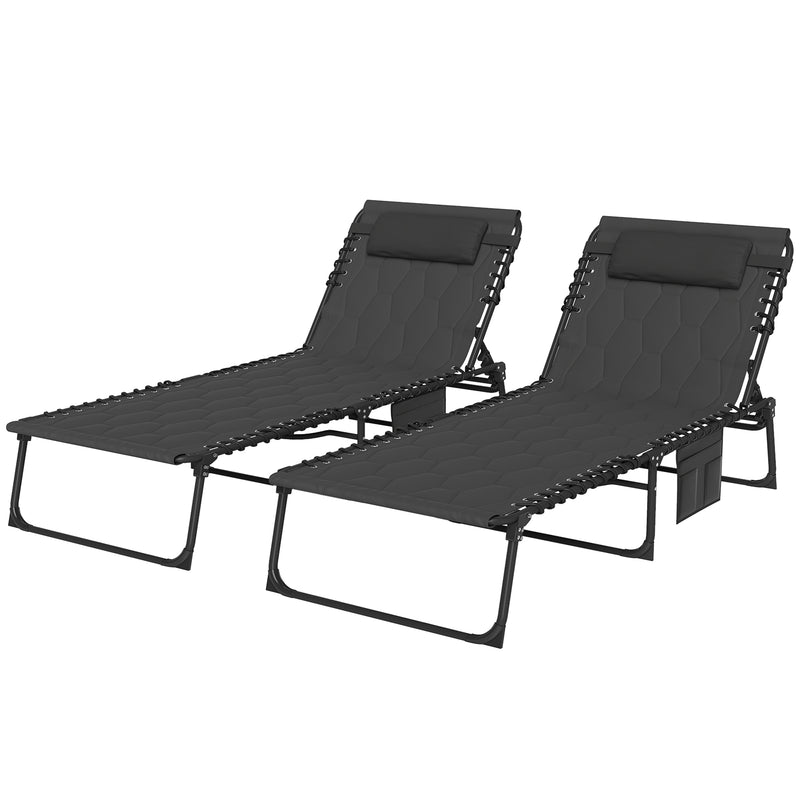 Set of 2 Black Sun Loungers with 5 Position Reclining Backs for Garden Comfort by Outsunny