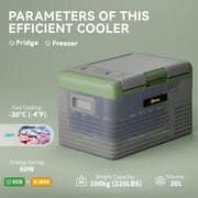 30L Portable Car Fridge in Light Green and Grey Ideal for Travel and Camping by Outsunny AOSOM
