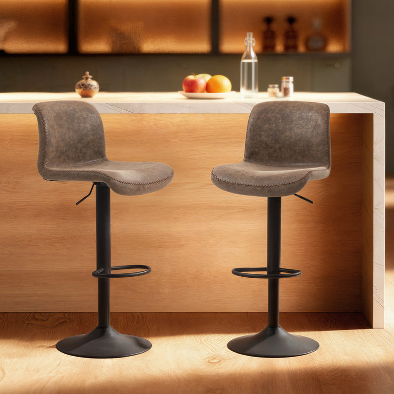Adjustable Bar Stools Set of 2 for Comfortable Breakfast Seating Easy Clean Brown Black
