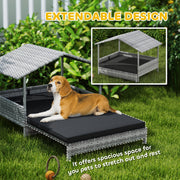 Extendable Elevated Rattan Dog Bed With Water Resistant Roof and Cushion Charcoal Grey by PawHut