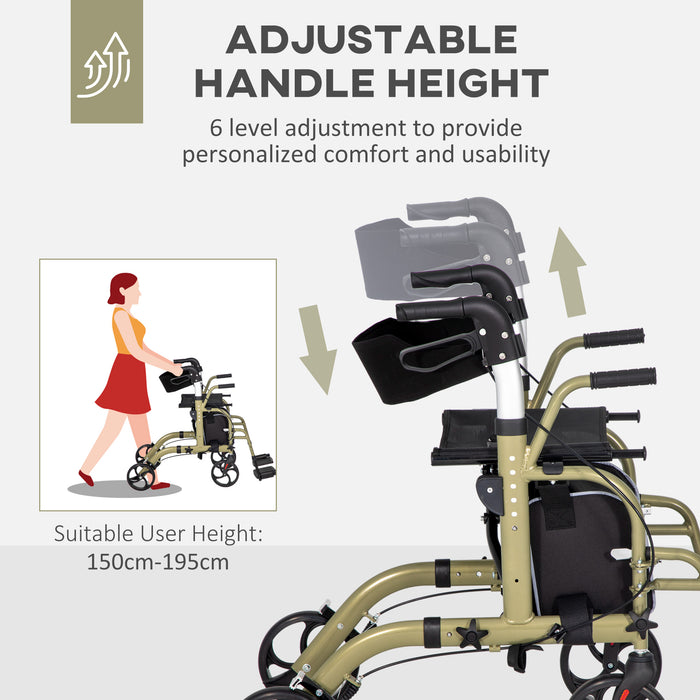 Rollator Walker with Wheels Brakes and Storage Bag Yellow Green by HOMCOM