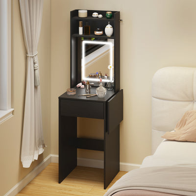 Dressing Table with Adjustable LED Mirror and Storage for Small Bedrooms Black AOSOM