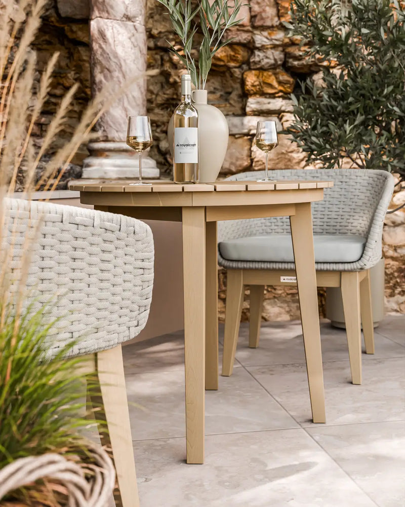 Roma 2 Seater Acacia Wood Garden Bistro Set with Eden Dusk Chairs, Warm Beige