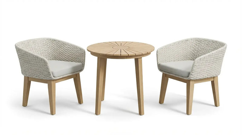 Roma 2 Seater Acacia Wood Garden Bistro Set with Eden Dusk Chairs, Warm Beige