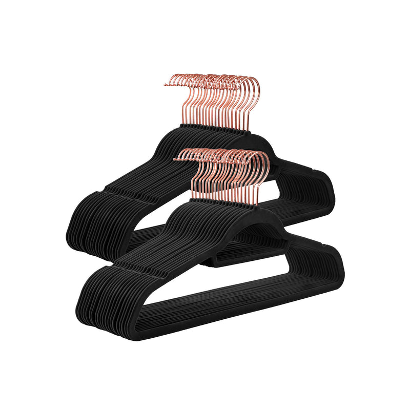 Black Velvet Clothes Hangers With Rose Gold Hooks Non Slip Space Saving Design for Wardrobes by Songmics