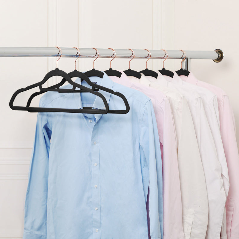 Black Velvet Clothes Hangers With Rose Gold Hooks Non Slip Space Saving Design for Wardrobes by Songmics