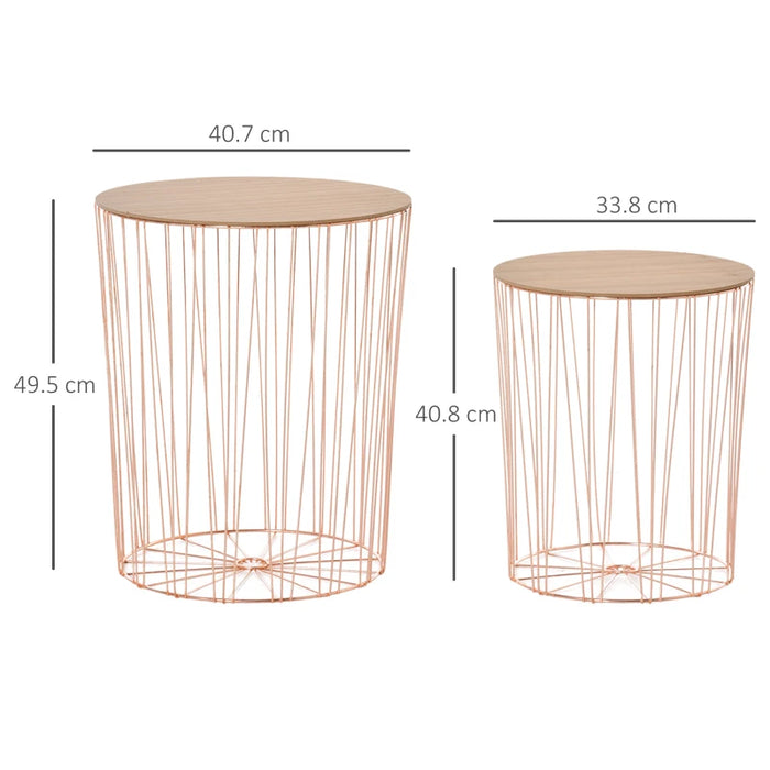 Rose Gold Wire Side Table, Set of 2